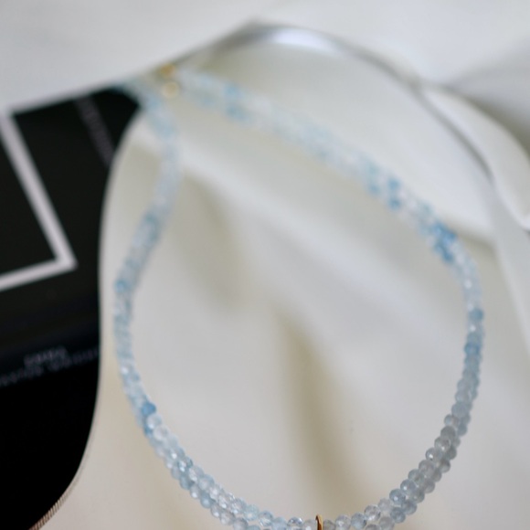 4mm Blue Aquamarine Faceted Round Beads Fishtail/Pisces Pendant Necklace… - Picture 3 of 5